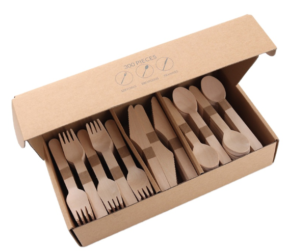 Wooden cutlery compartment retail box packing