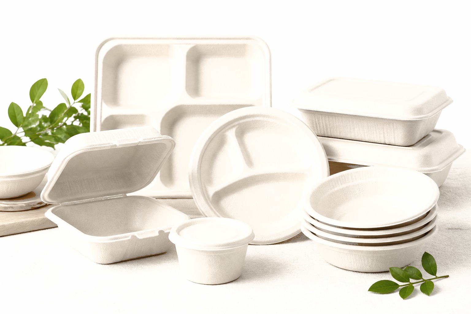 Bagasse takeaway boxes, bowls and compartment trays